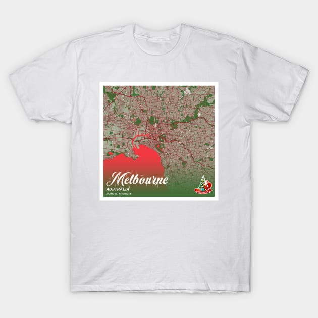 Melbourne - Australia Christmas Map T-Shirt by tienstencil